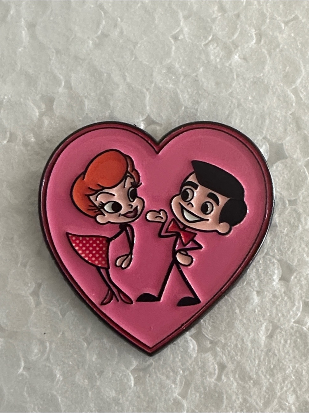 Pink Heart Cartoon Lucy and Ricky Ricardo from I Love Lucy TV Series Enamel Pin